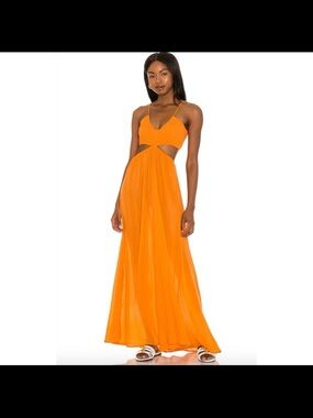 Indah Orange Cutout Maxi Dress with Spaghetti Straps